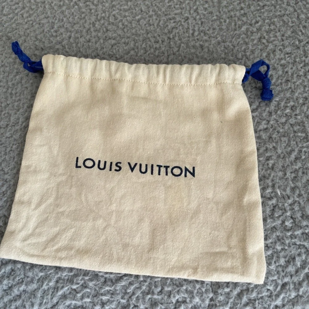 Louis Vuitton Dust Bag Cream Cotton Blue Drawstring Logo H7''x W8'' *Read Stains